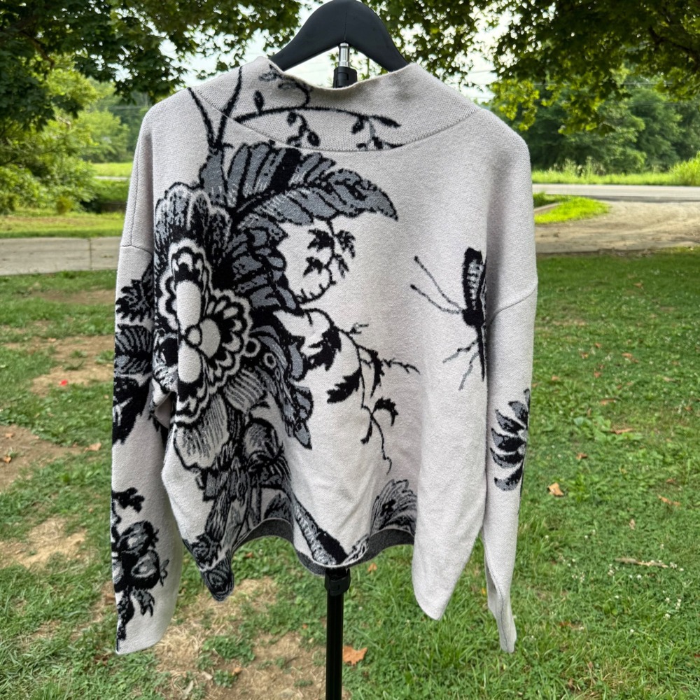 Anthropologie Maeve Mock Neck Women's Sweater Butterfly Print XL Boho Cozy Fall
